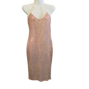 Mind Code Rose Glittering Sequin Slip Dress Sz-Small
